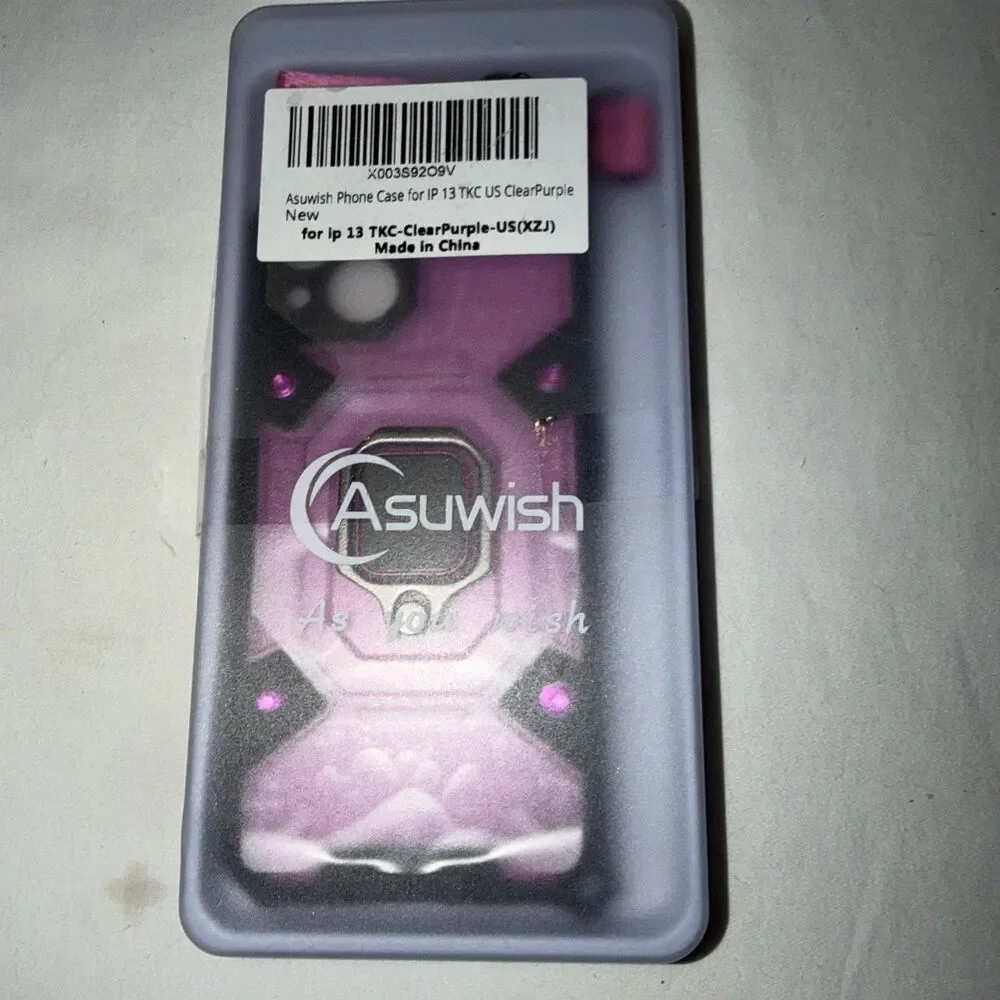 Asuwish iPhone 13 TKC US Clear /Purple (xZJ) Case With Strap As You Wish New